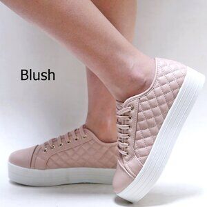 NIB Blush Pink Quilted Lace Up Platform Sneakers Size 9.5/10
